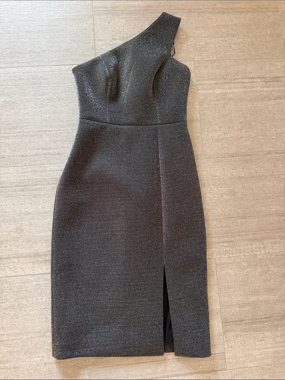 Vince Camuto one shoulder gray metallic scuba dress size 0 | festive, cocktail